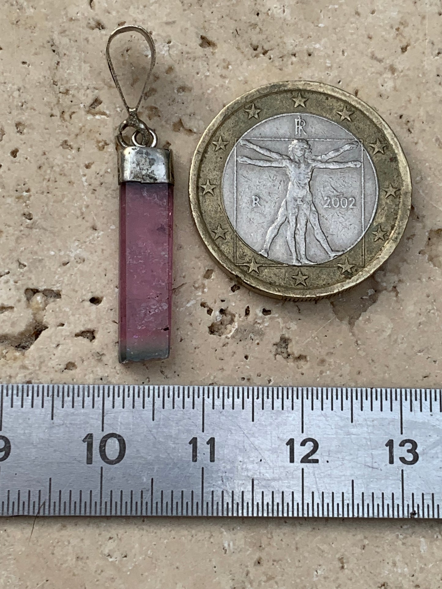 Elbaite watermelon tourmaline, silver pendant 36mm high x 6mm wide x 2mm. Sold with adjustable black cord!