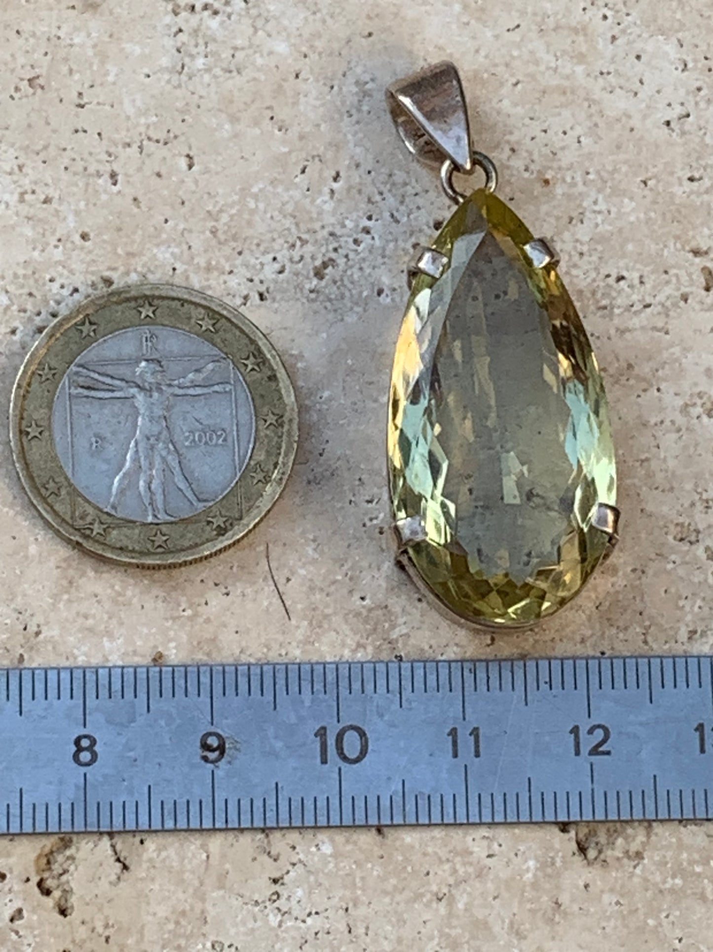 Citrine, Silver pendant, 47mm high x 20mm wide x 12mm thick. Sold with adjustable cord!