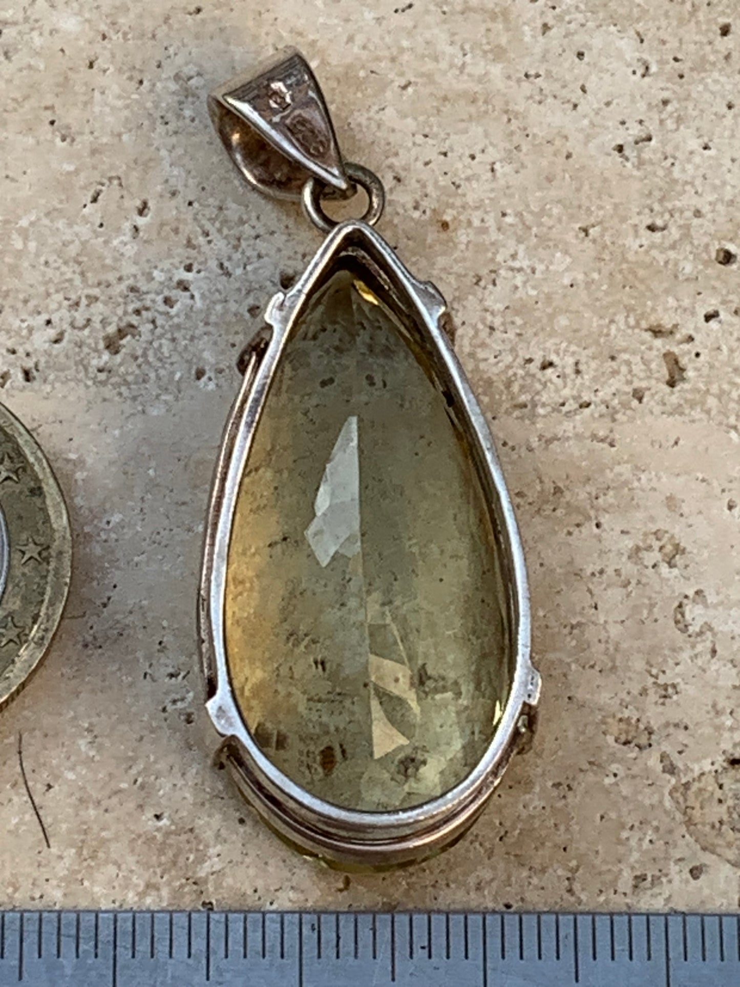 Citrine, Silver pendant, 47mm high x 20mm wide x 12mm thick. Sold with adjustable cord!