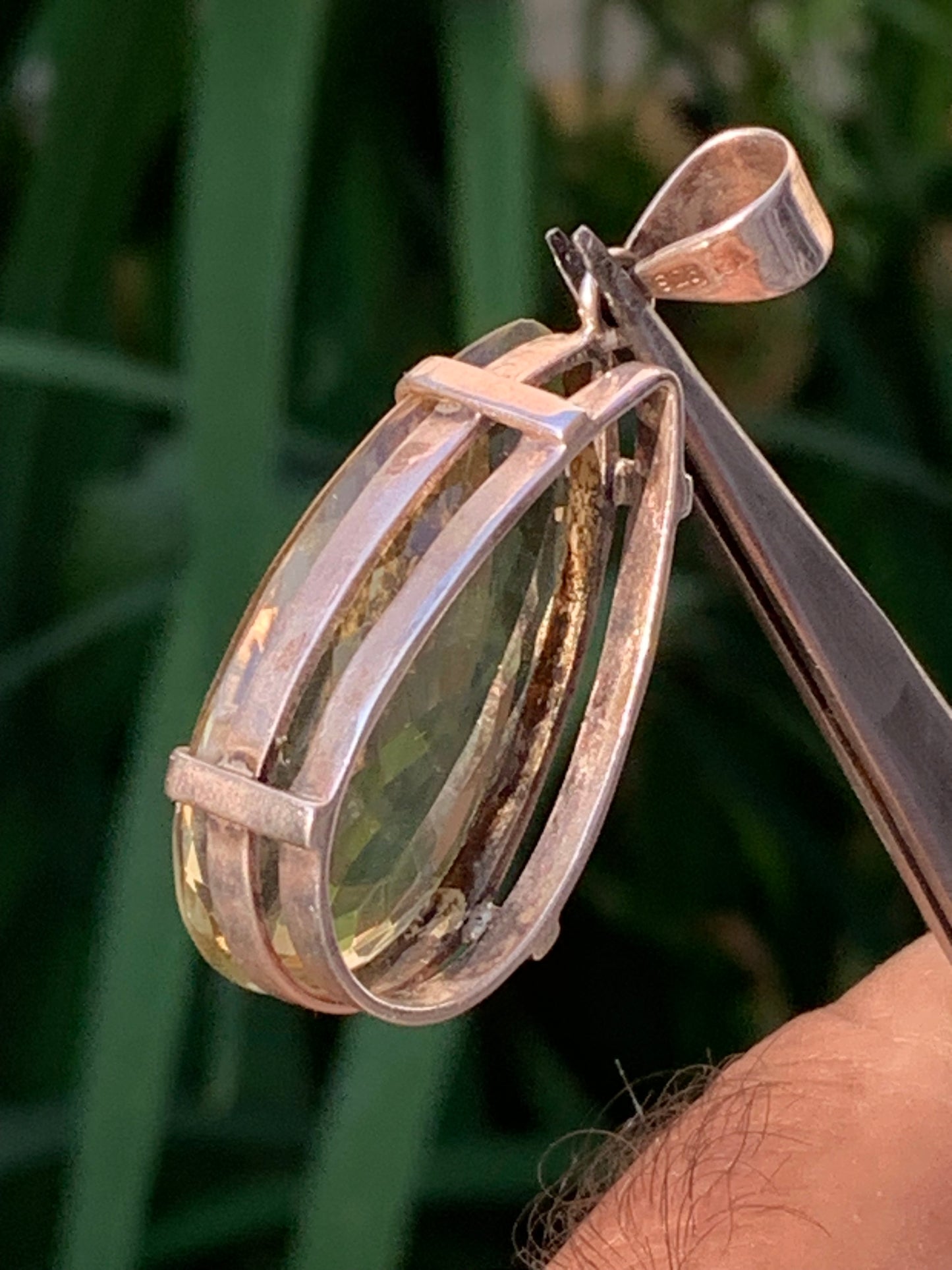 Citrine, Silver pendant, 47mm high x 20mm wide x 12mm thick. Sold with adjustable cord!