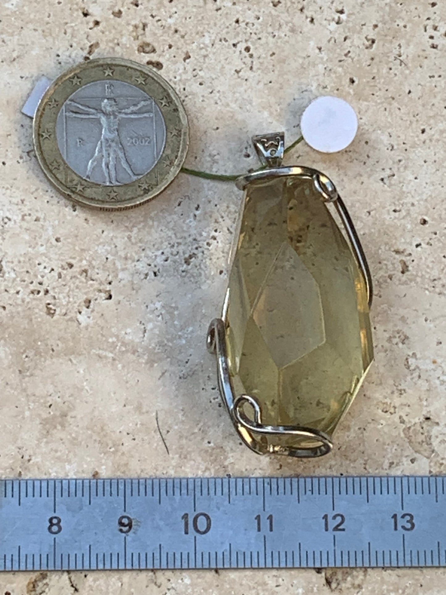 Lemon rock crystal/ Lemon quartz, silver-plated brass pendant, 50mm high x 22 x 18. Sold with adjustable cord!