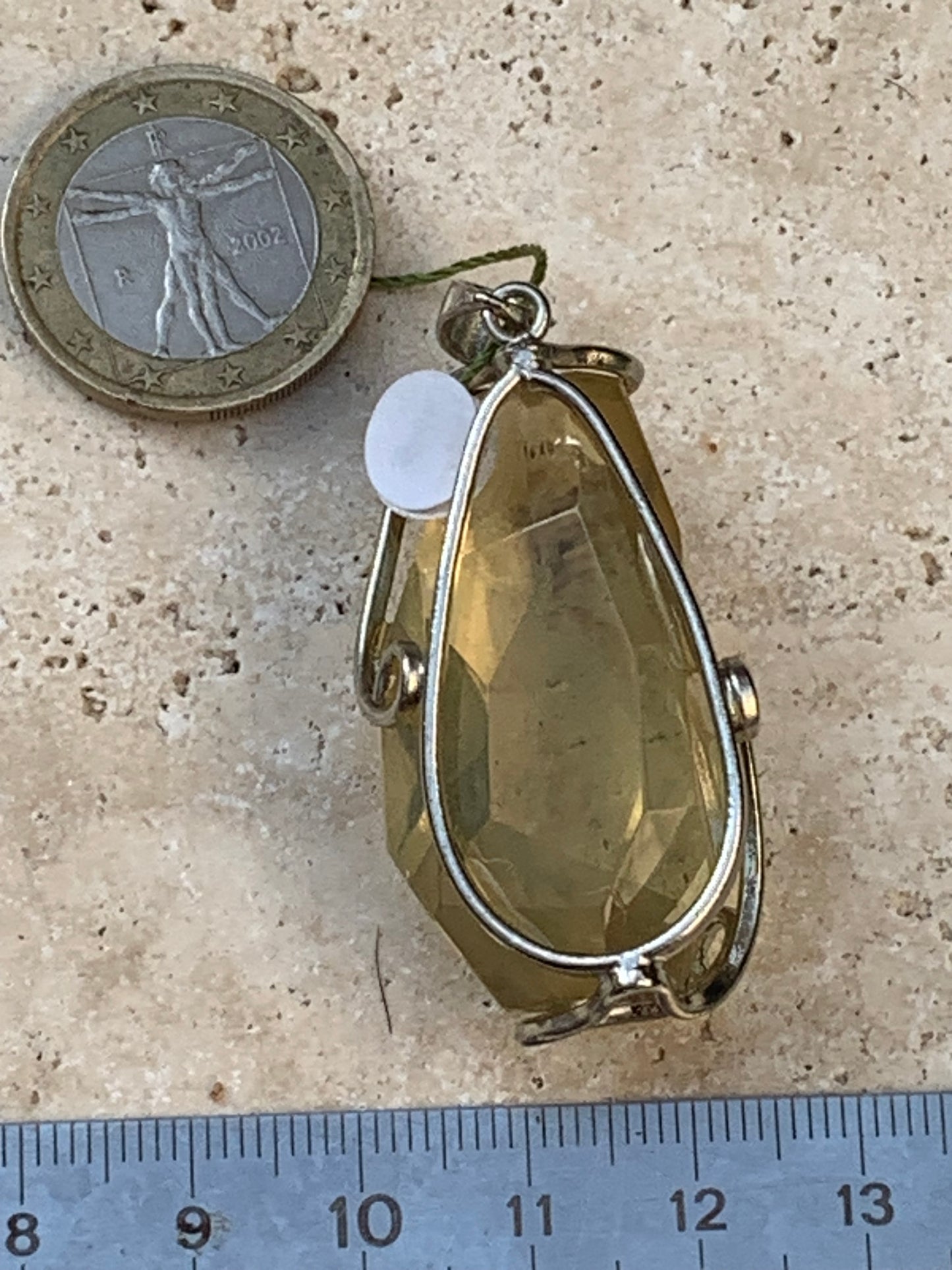 Lemon rock crystal/ Lemon quartz, silver-plated brass pendant, 50mm high x 22 x 18. Sold with adjustable cord!