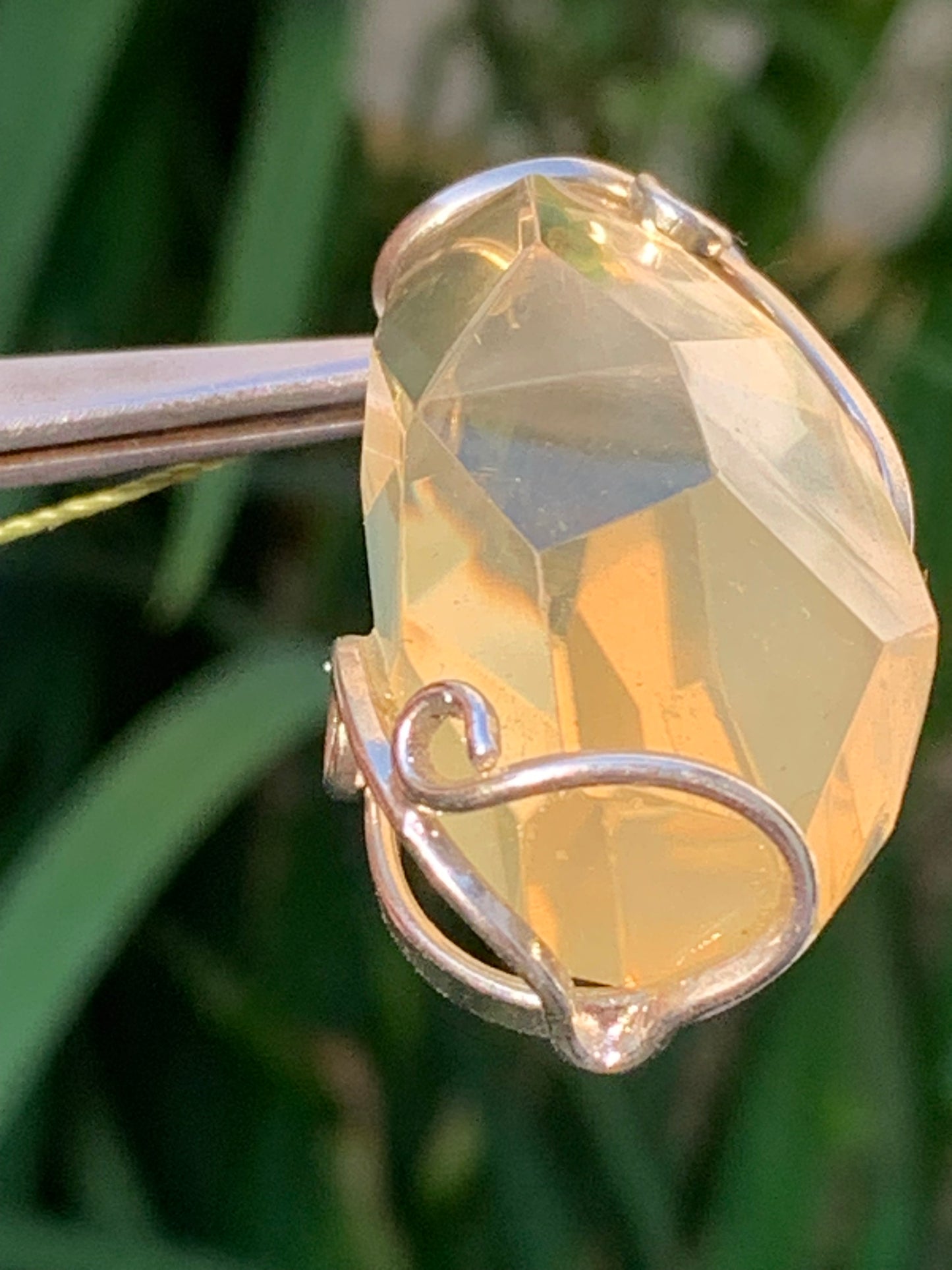 Lemon rock crystal/ Lemon quartz, silver-plated brass pendant, 50mm high x 22 x 18. Sold with adjustable cord!