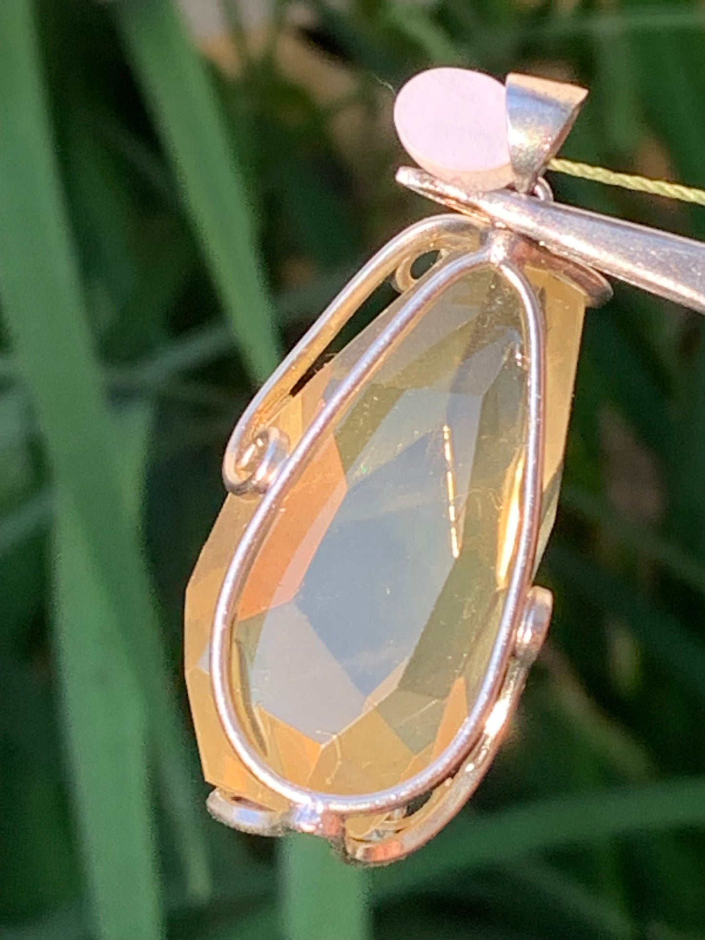 Lemon rock crystal/ Lemon quartz, silver-plated brass pendant, 50mm high x 22 x 18. Sold with adjustable cord!