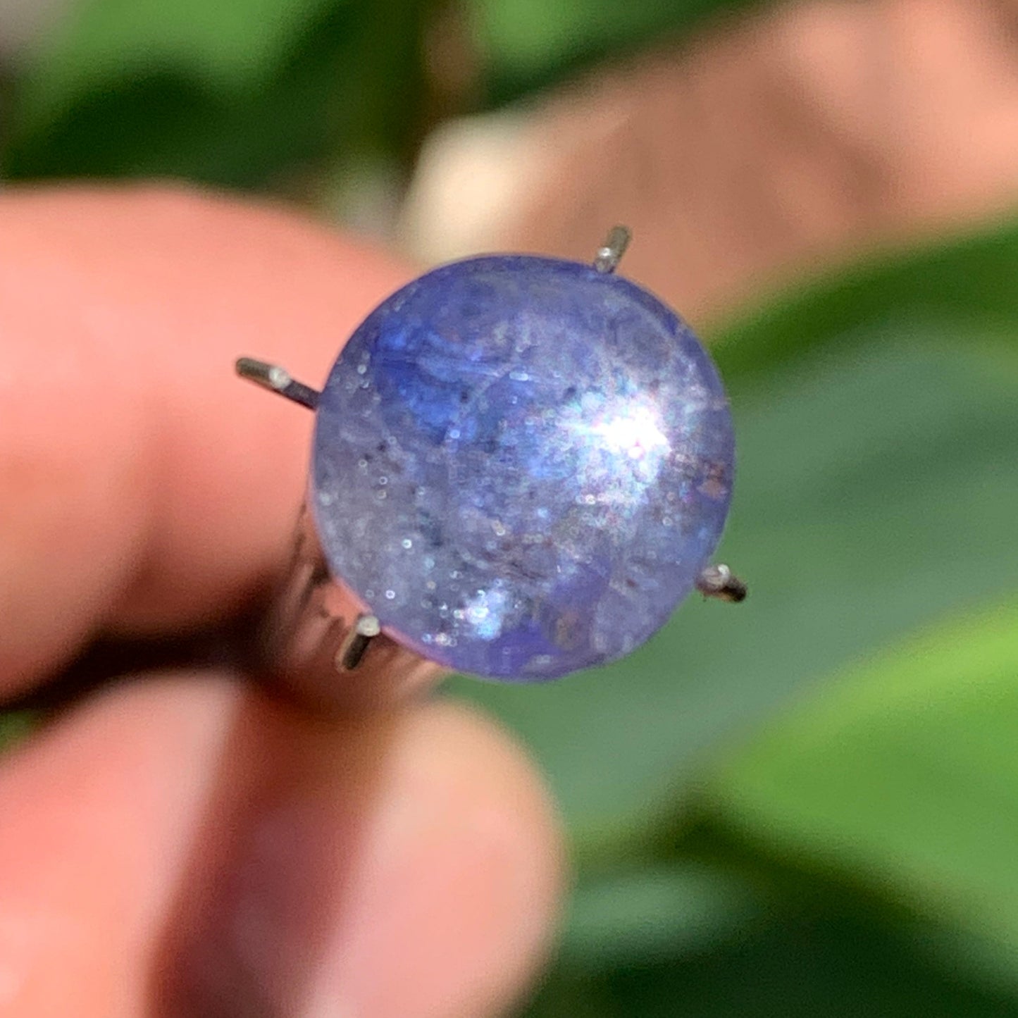 Cyanite disthène, cabochon de 10mm de diamètre x 5 - 4,5 carats. Parfait en bijouterie, collection, exposition...