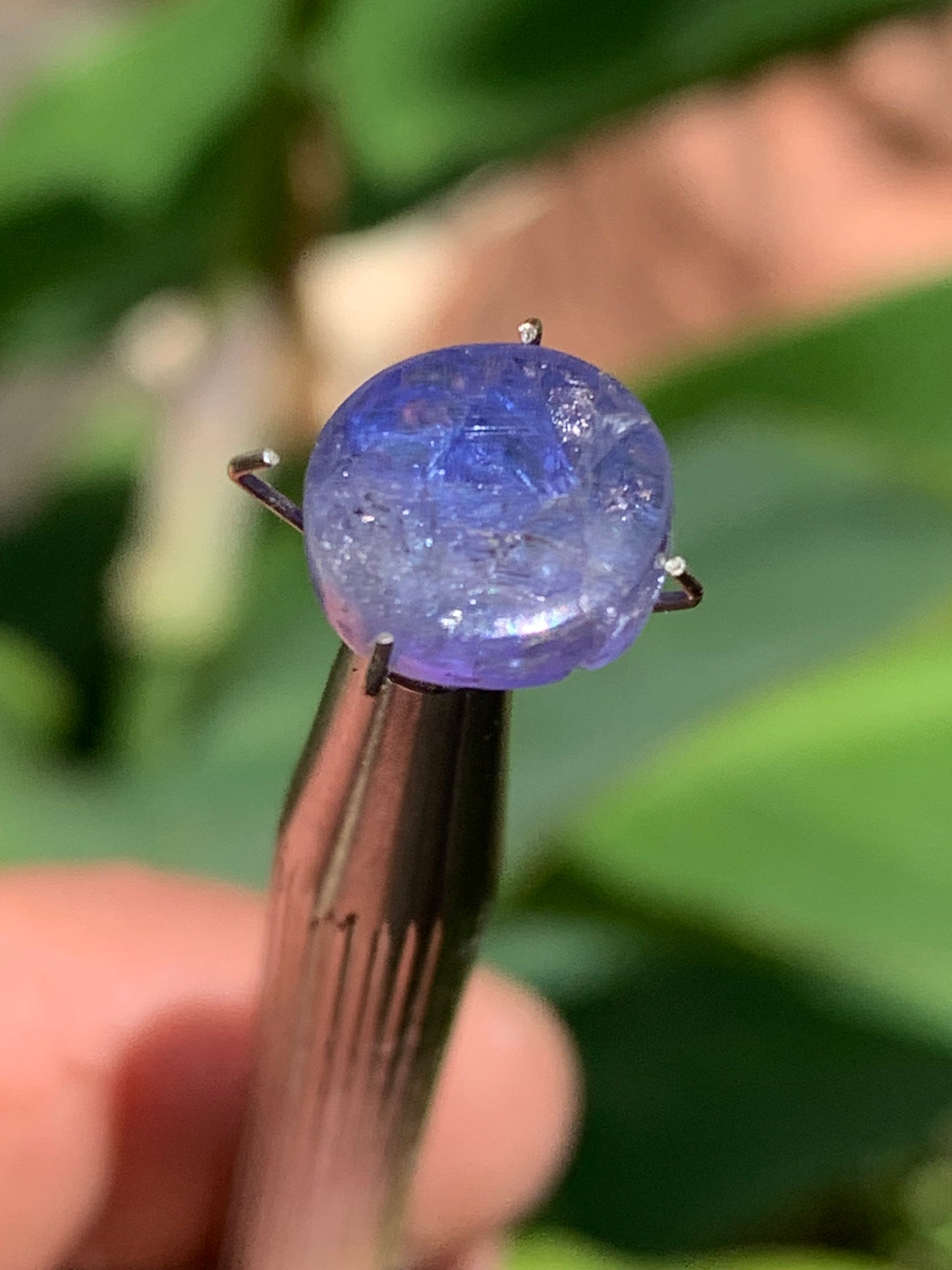 Cyanite disthène, cabochon de 10mm de diamètre x 5 - 4,5 carats. Parfait en bijouterie, collection, exposition...