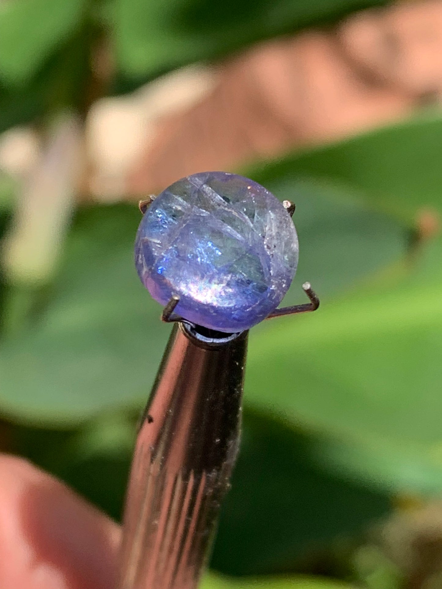 Cyanite disthène, cabochon de 10mm de diamètre x 5 - 4,5 carats. Parfait en bijouterie, collection, exposition...