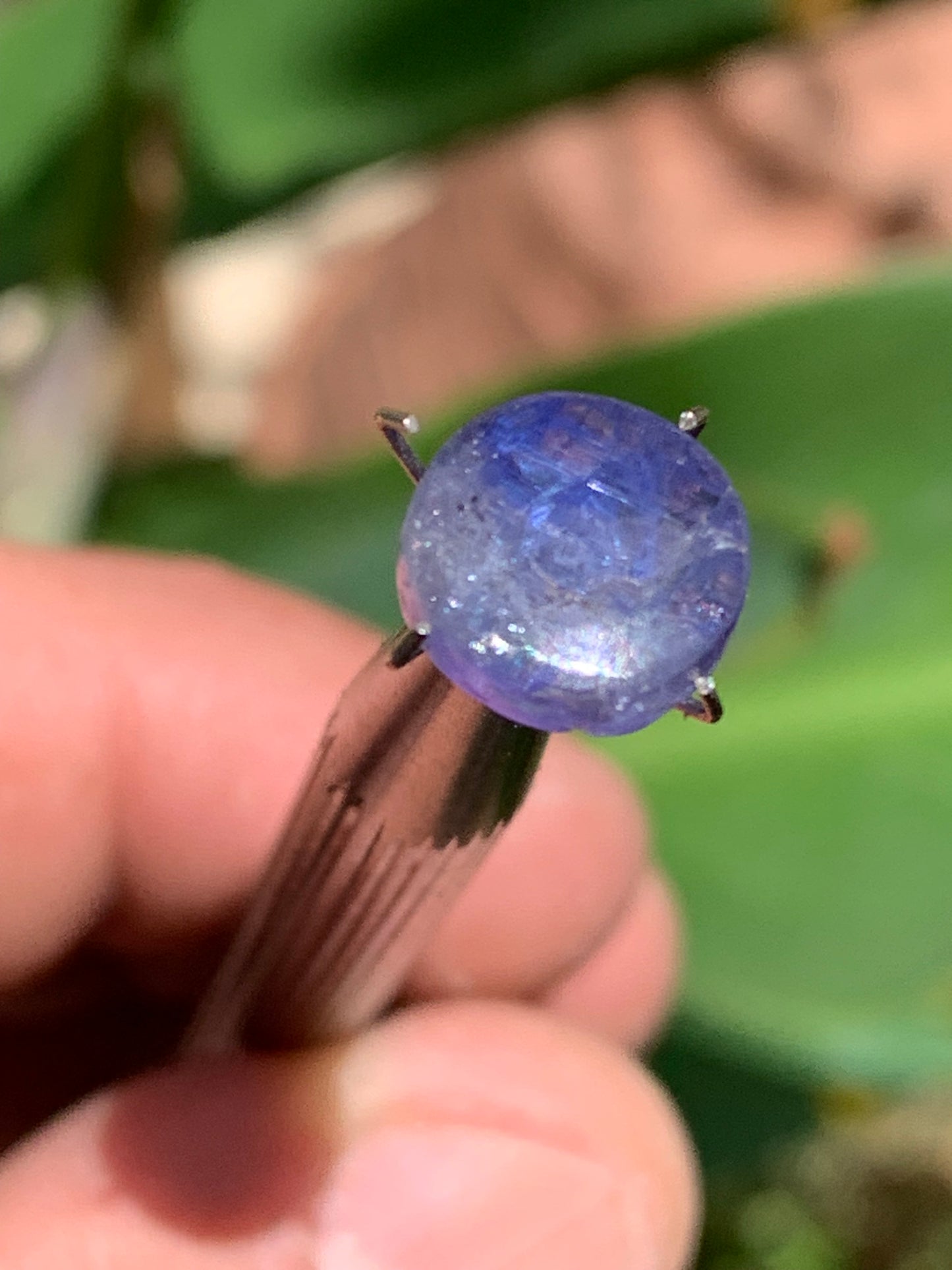 Cyanite disthène, cabochon de 10mm de diamètre x 5 - 4,5 carats. Parfait en bijouterie, collection, exposition...