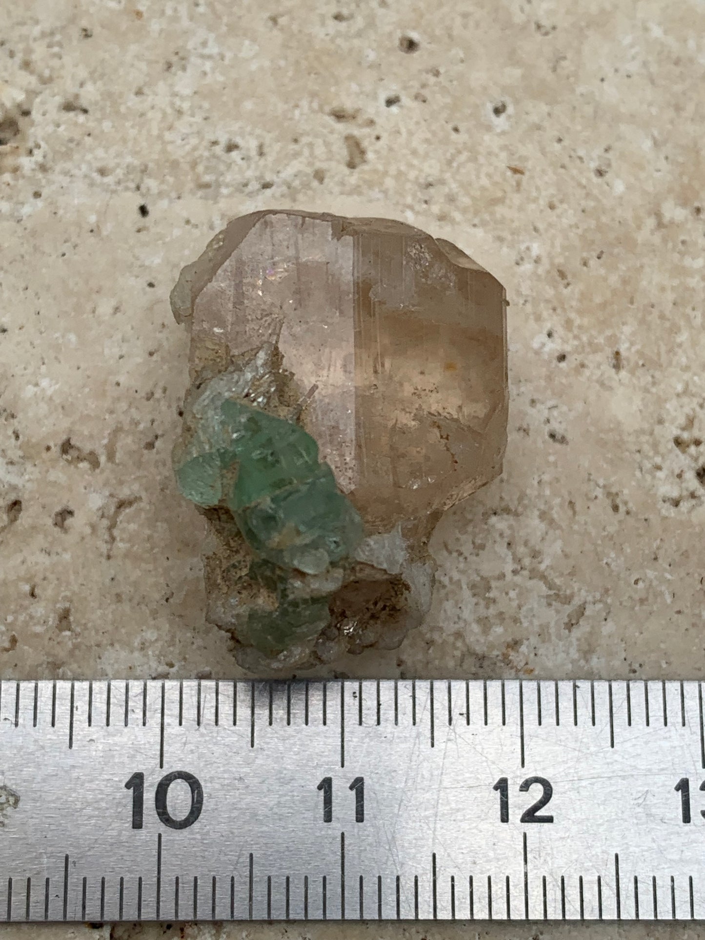 Imperial Topaz with Aquamarine, superb natural crystal measuring 25mm x 18mm x 18mm - 11.2 grams. Beautiful collector's item, unique and quite rare!