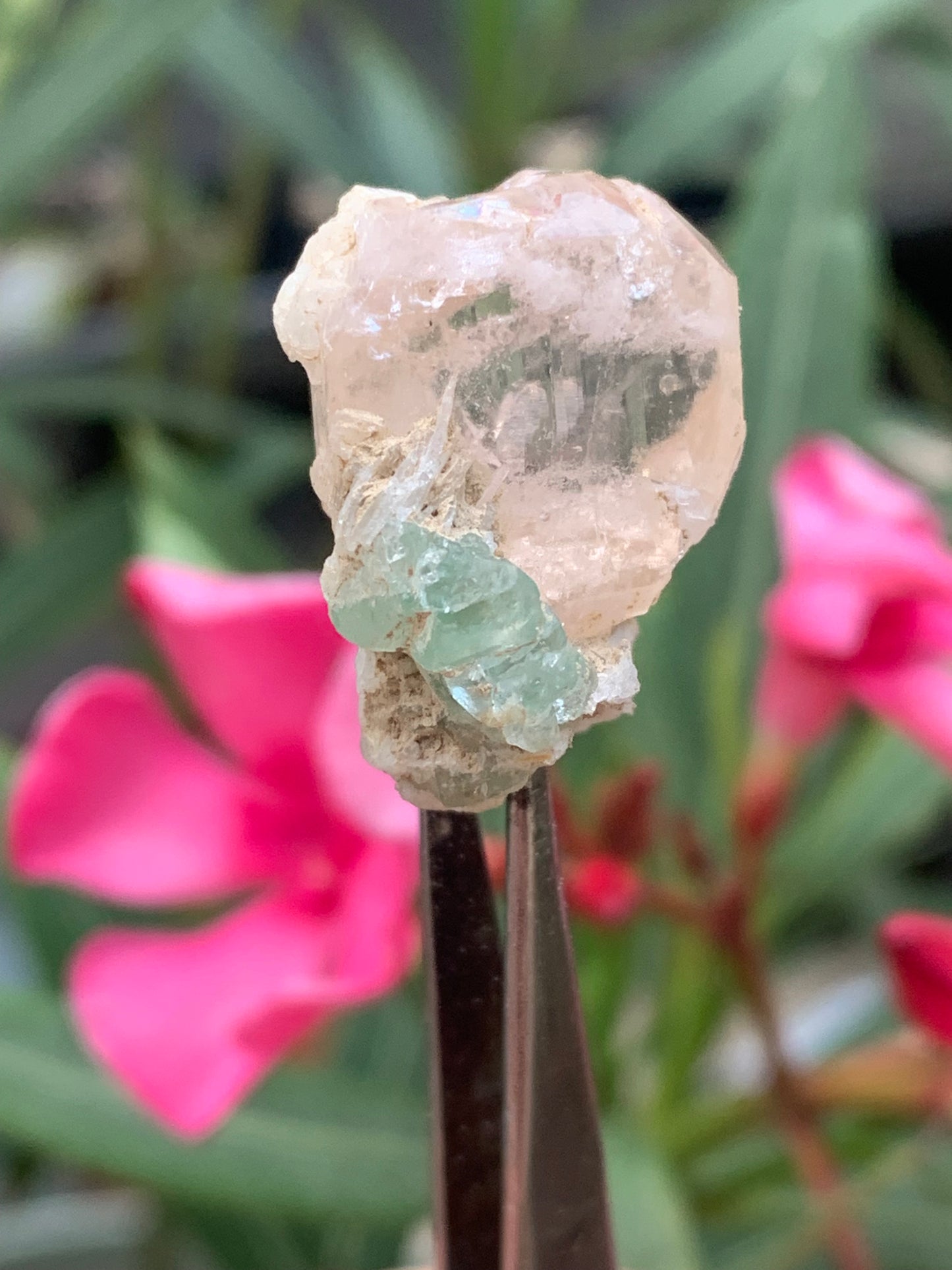 Imperial Topaz with Aquamarine, superb natural crystal measuring 25mm x 18mm x 18mm - 11.2 grams. Beautiful collector's item, unique and quite rare!