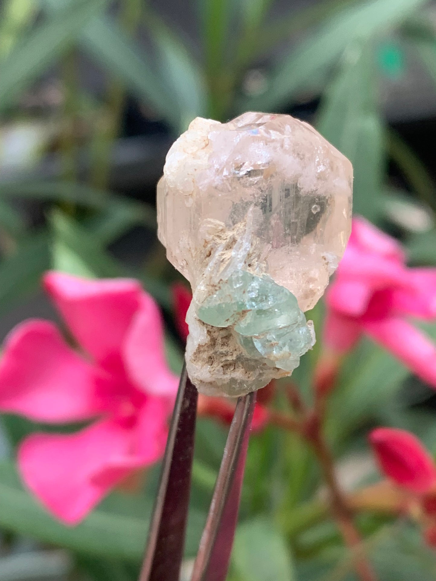 Imperial Topaz with Aquamarine, superb natural crystal measuring 25mm x 18mm x 18mm - 11.2 grams. Beautiful collector's item, unique and quite rare!