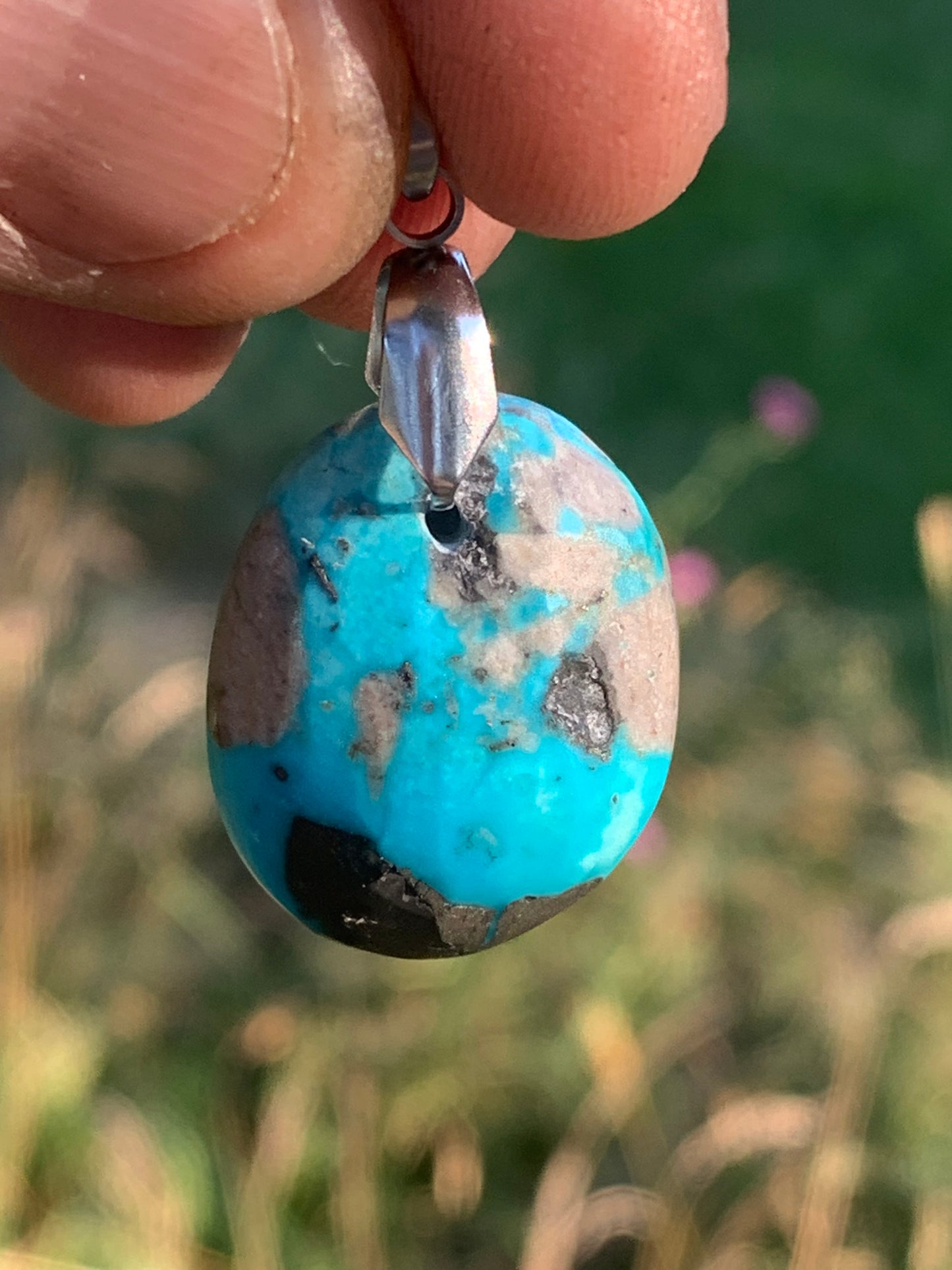 Turquoise Perse/ Iran ! Pendentif en Argent 925 de 40mm de hauteur x 20 x 12 - 8,8 grammes. Vendu avec cordon réglable de couleur noire !