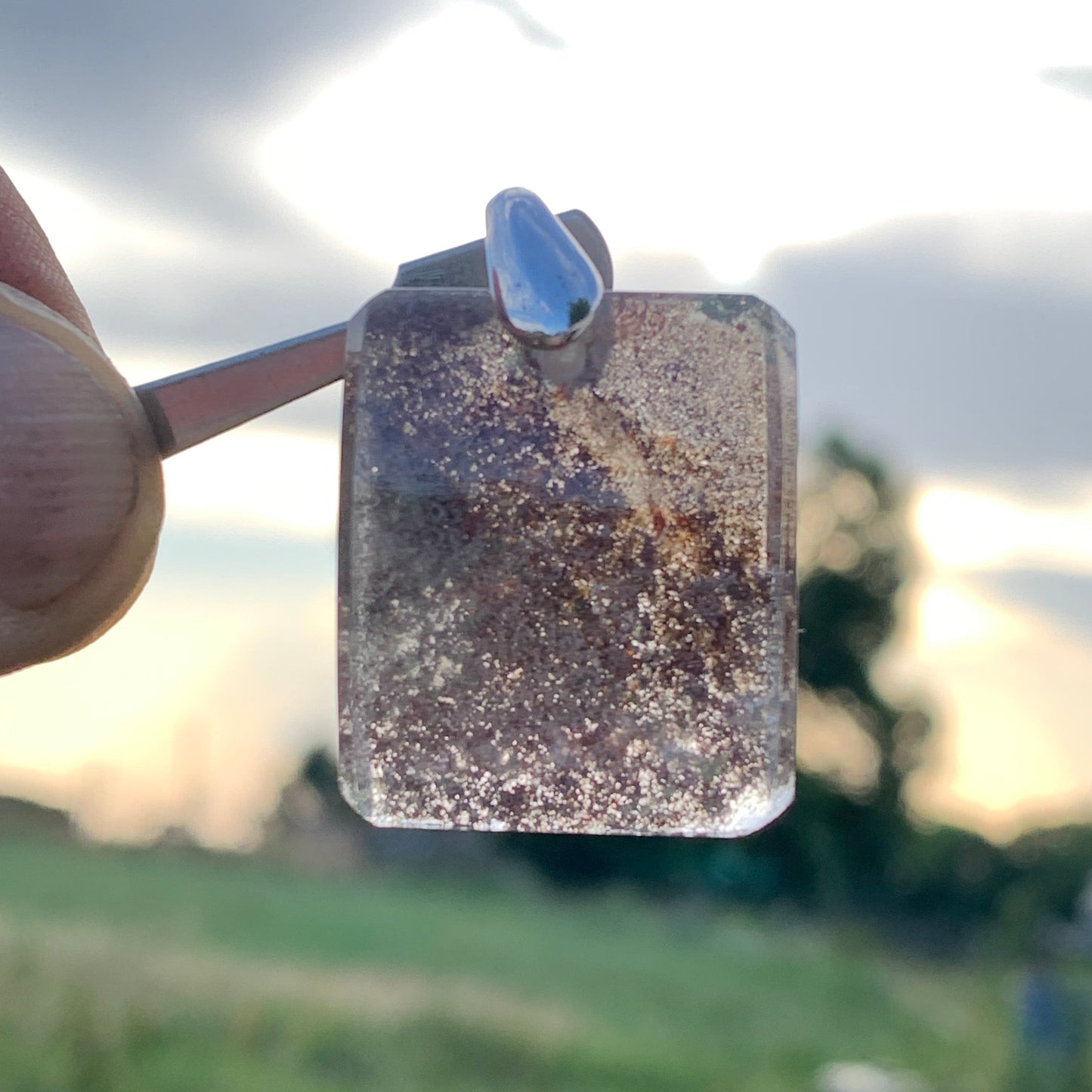 Rock crystal/ Lodolite quartz, Shaman quartz or garden quartz! Silver pendant, 36 mm high x 24 x 10 - 14.8 gr. Sold with adjustable black cord!
