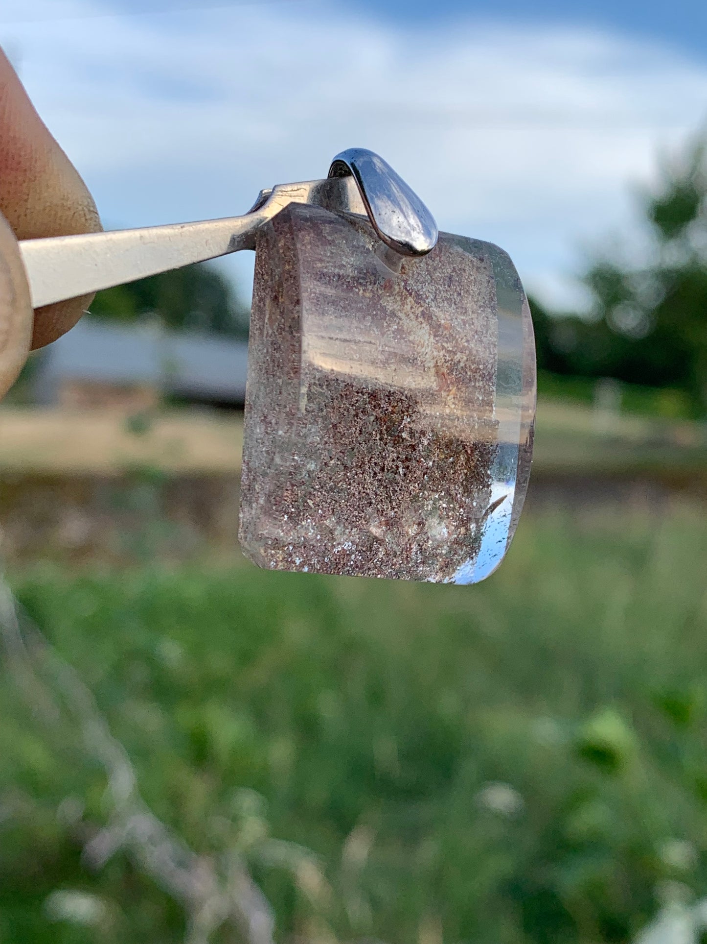 Rock crystal/ Lodolite quartz, Shaman quartz or garden quartz! Silver pendant, 36 mm high x 24 x 10 - 14.8 gr. Sold with adjustable black cord!
