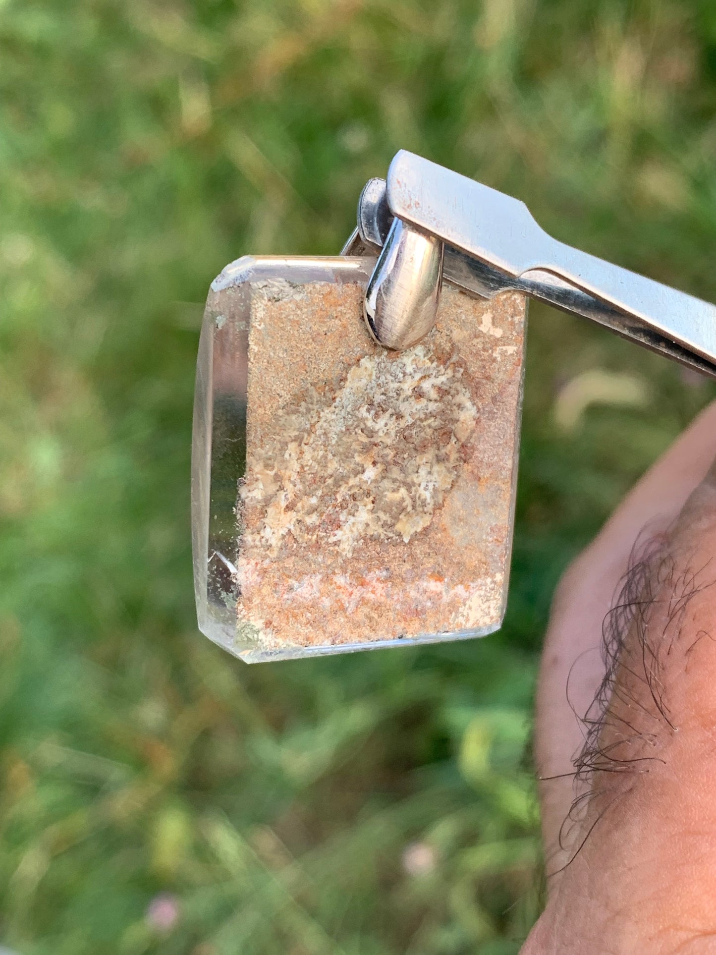 Rock crystal/ Lodolite quartz, Shaman quartz or garden quartz! Silver pendant, 36 mm high x 24 x 10 - 14.8 gr. Sold with adjustable black cord!