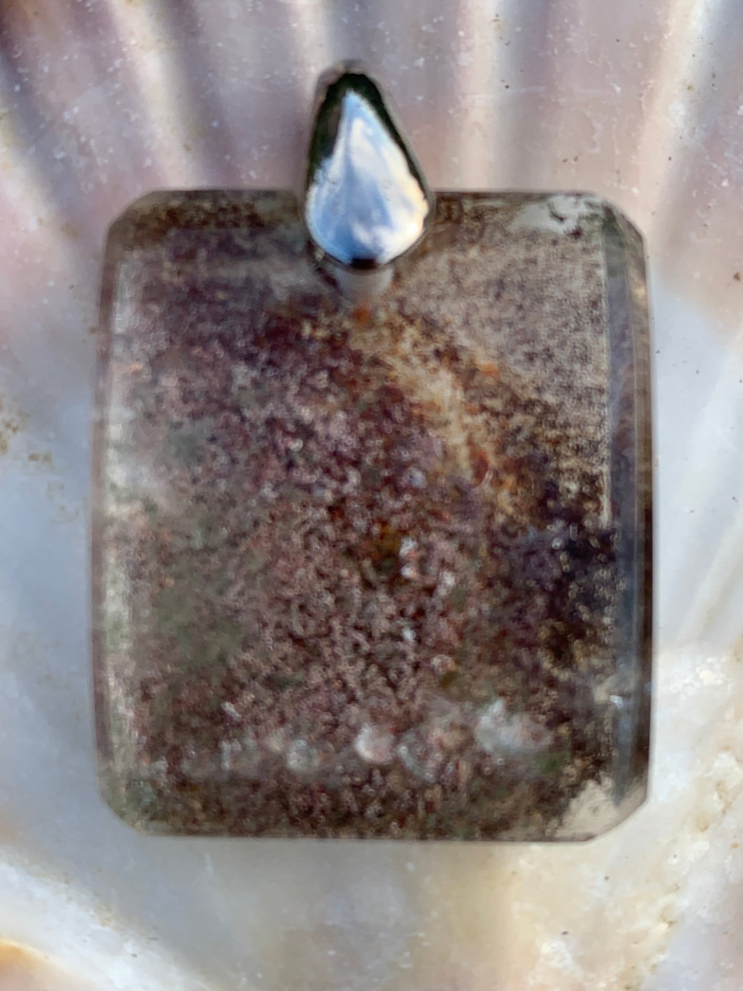 Rock crystal/ Lodolite quartz, Shaman quartz or garden quartz! Silver pendant, 36 mm high x 24 x 10 - 14.8 gr. Sold with adjustable black cord!