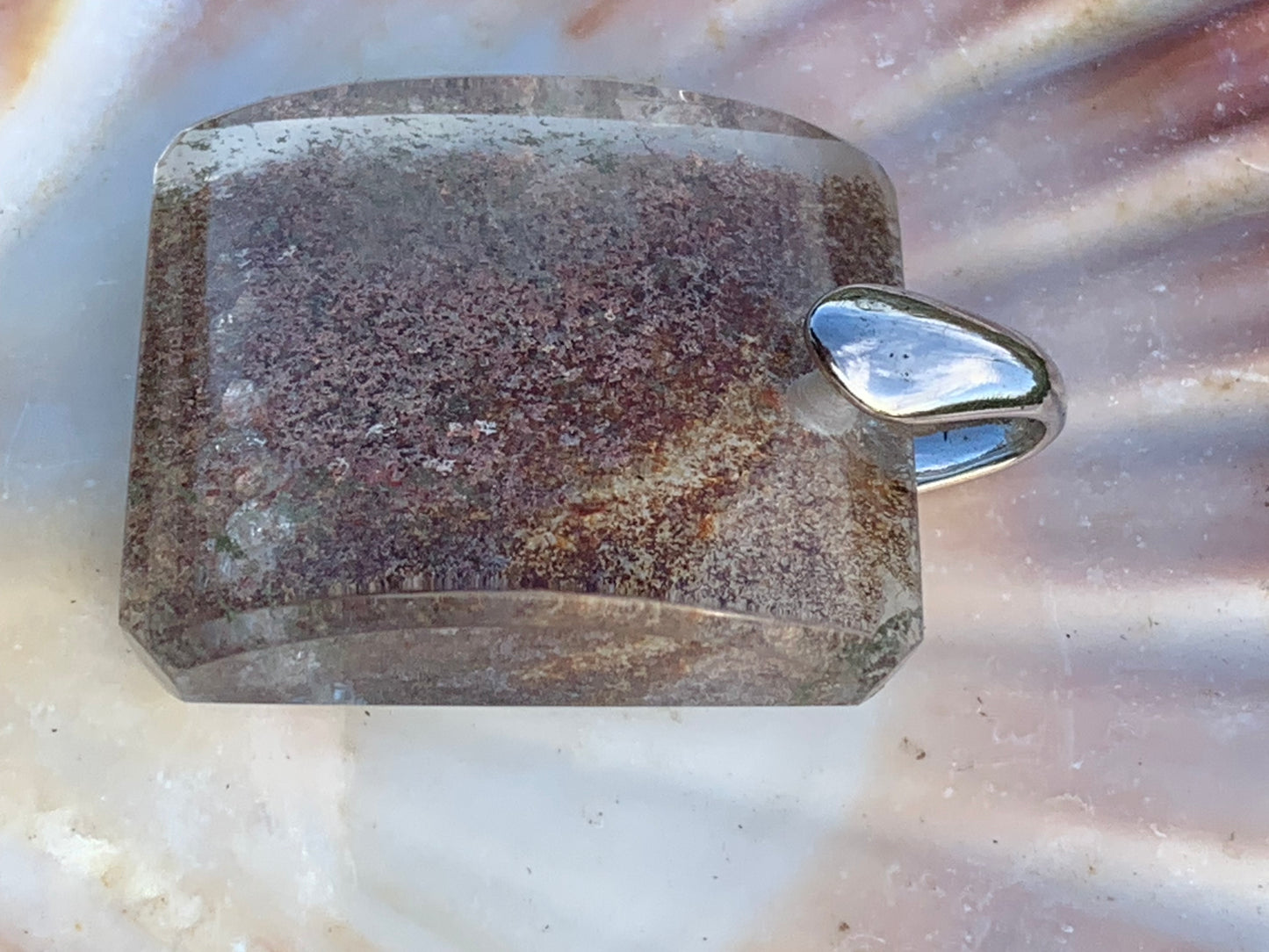 Rock crystal/ Lodolite quartz, Shaman quartz or garden quartz! Silver pendant, 36 mm high x 24 x 10 - 14.8 gr. Sold with adjustable black cord!