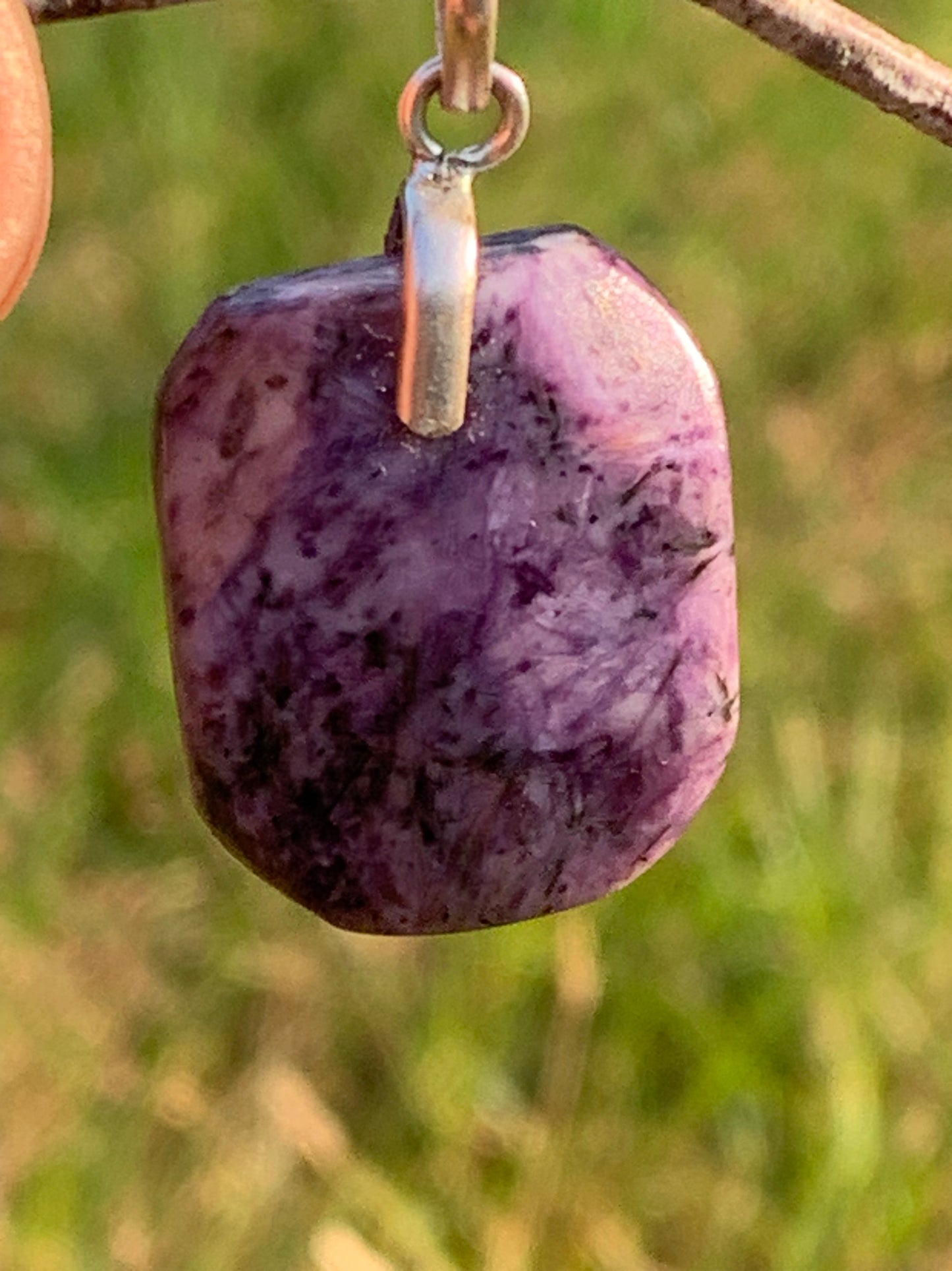 Charoite, 35mm x 20x 7mm drilled cabochon pendant. Sold with adjustable black cord!