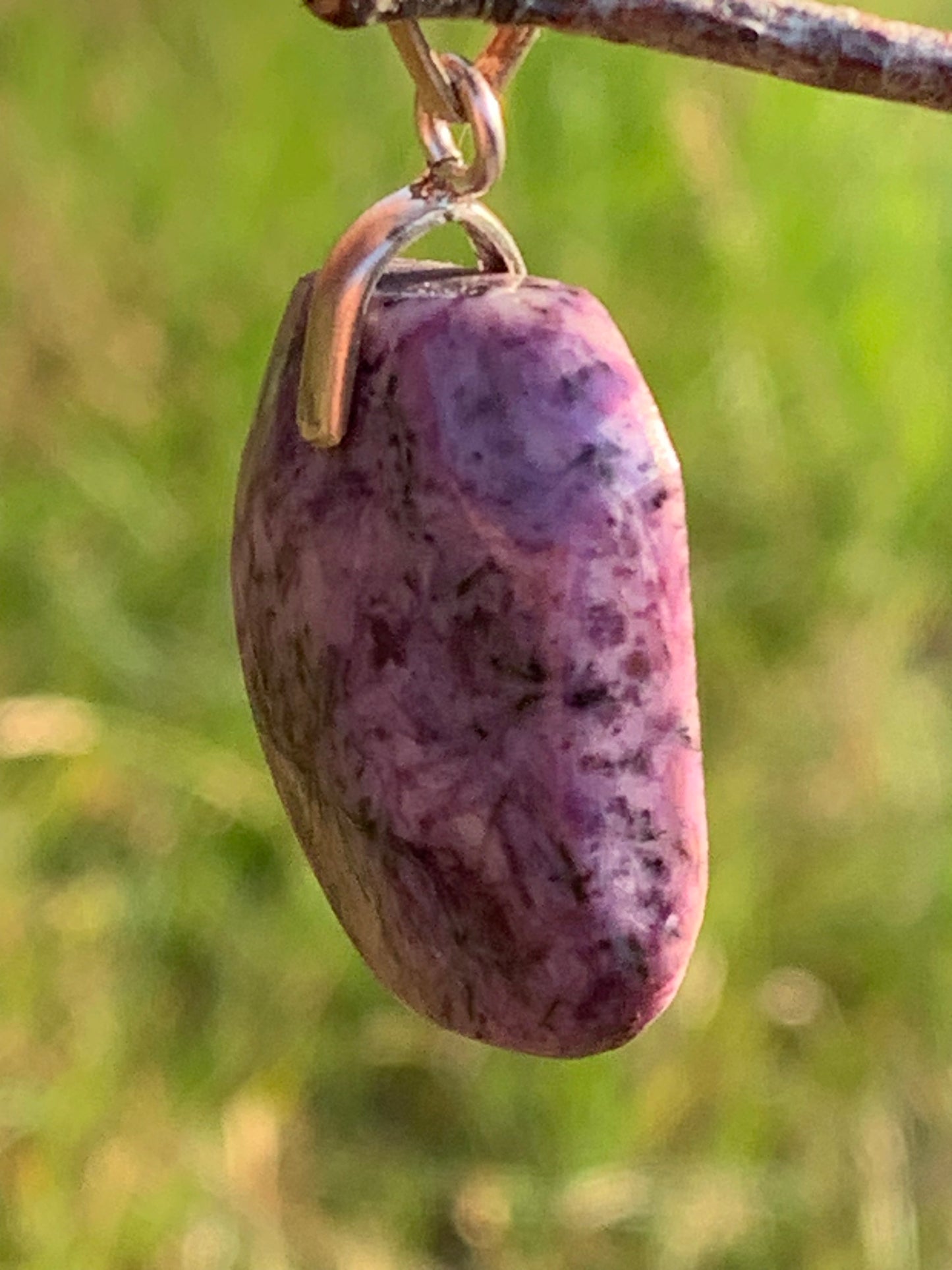 Charoite, 35mm x 20x 7mm drilled cabochon pendant. Sold with adjustable black cord!
