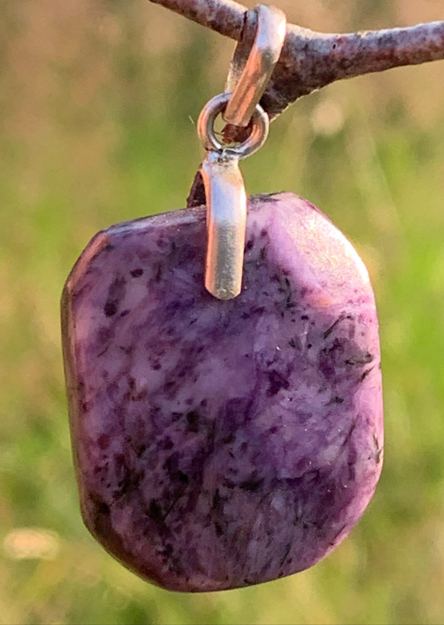 Charoite, 35mm x 20x 7mm drilled cabochon pendant. Sold with adjustable black cord!