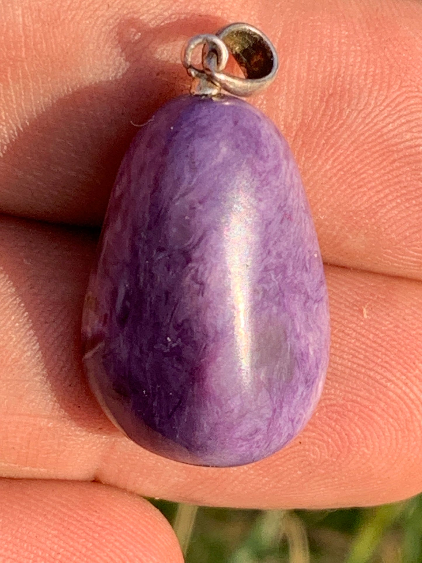 Charoite, pendant with silver clasp, 30mm x 16 x 10. Sold with adjustable black cord!