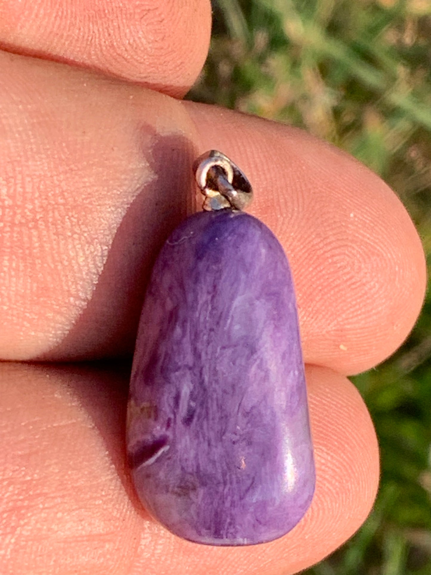 Charoite, pendant with silver clasp, 30mm x 16 x 10. Sold with adjustable black cord!
