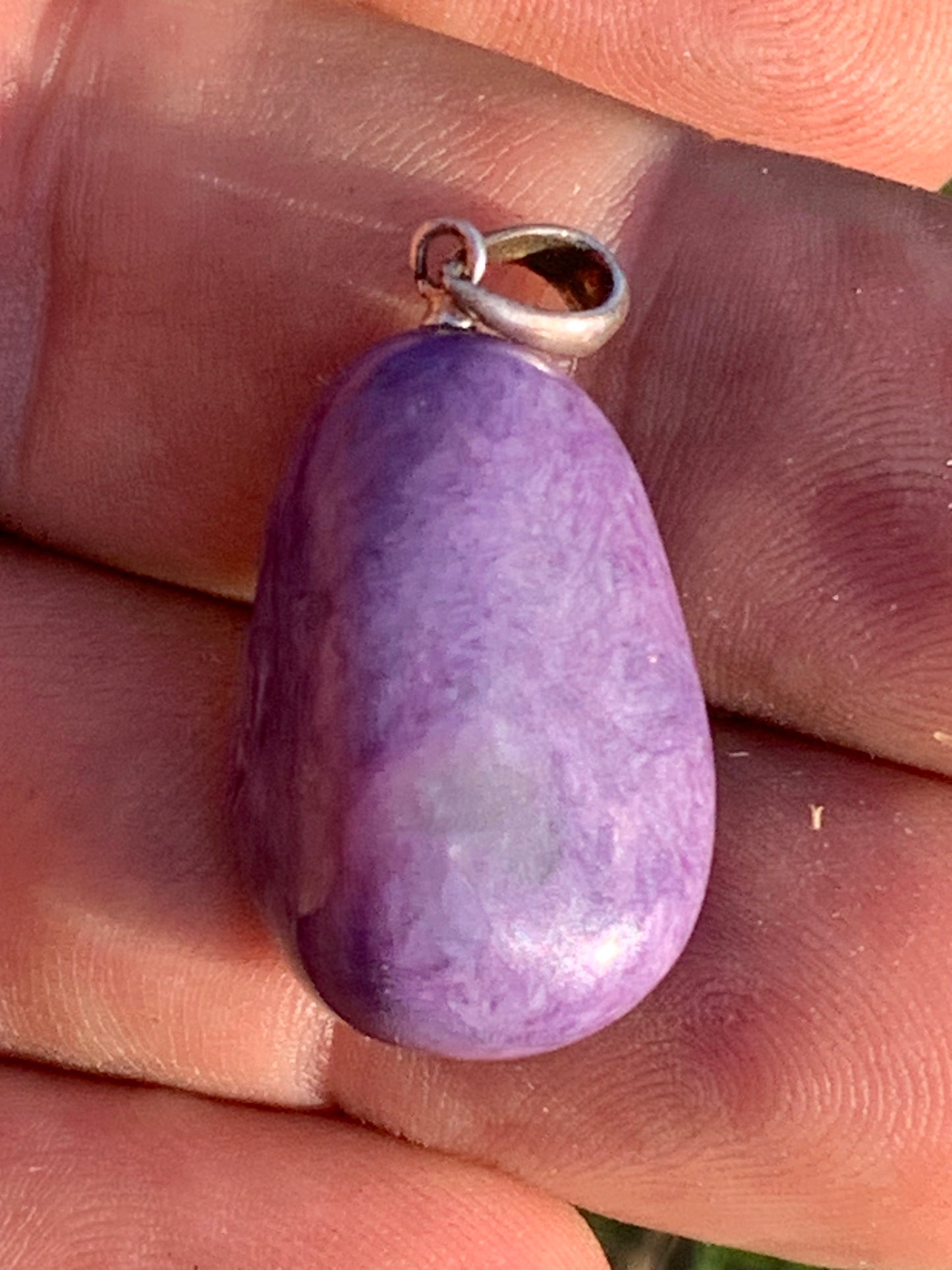 Charoite, pendant with silver clasp, 30mm x 16 x 10. Sold with adjustable black cord!