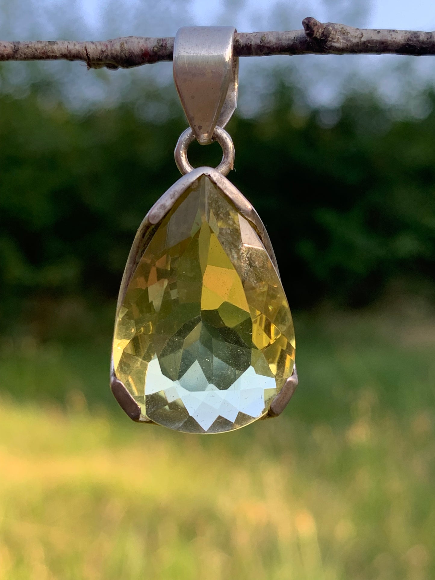 Rock crystal/Lemon quartz, solid silver pendant, 42mm high x 20 x 12. Sold with adjustable cord, ready to wear!
