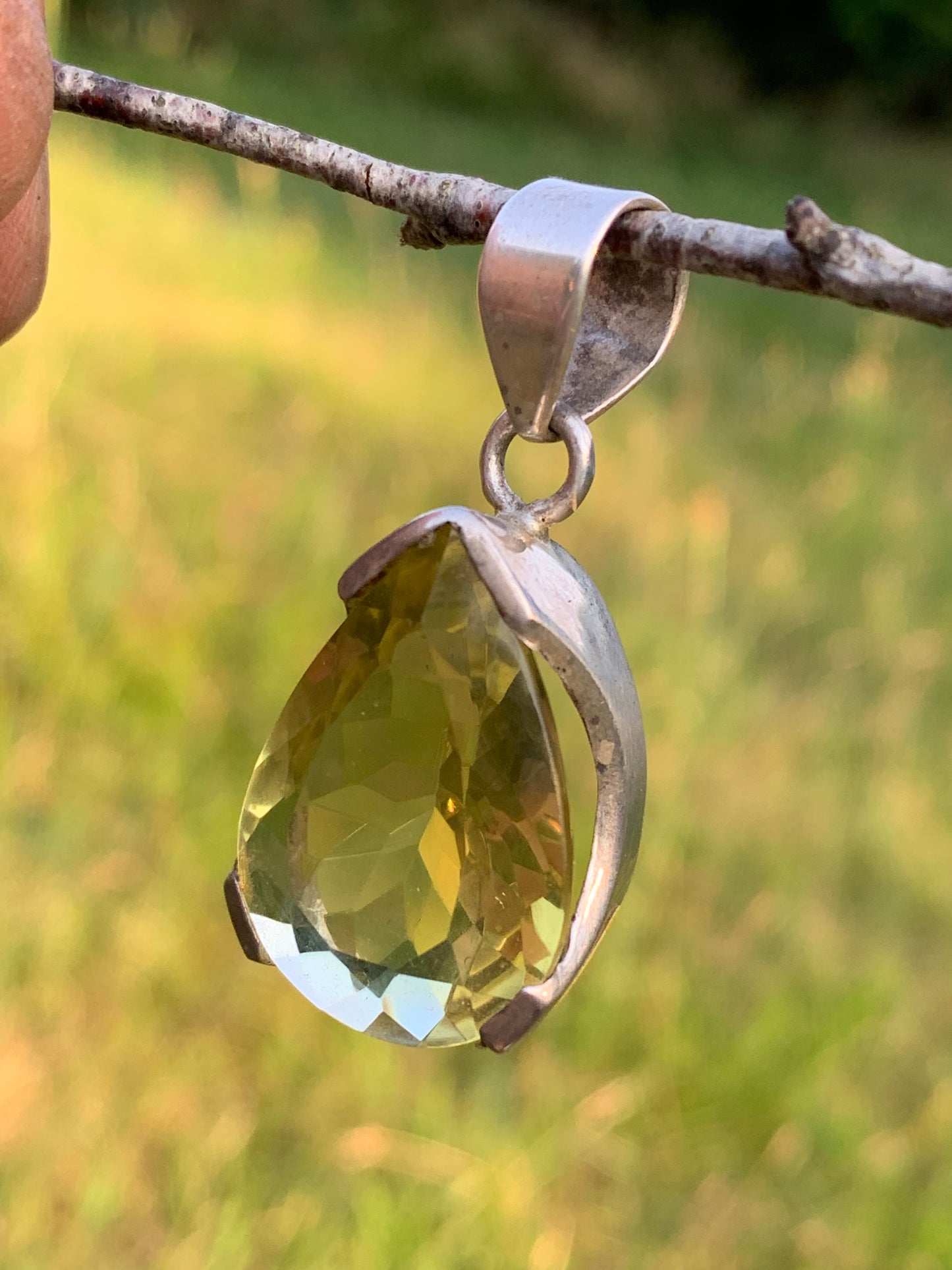 Rock crystal/Lemon quartz, solid silver pendant, 42mm high x 20 x 12. Sold with adjustable cord, ready to wear!
