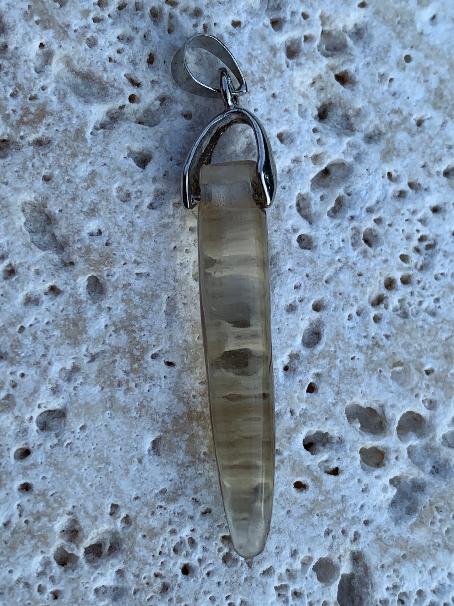 Citrine, silver pendant, 50mm high x 7mm diameter. Sold with adjustable cord!