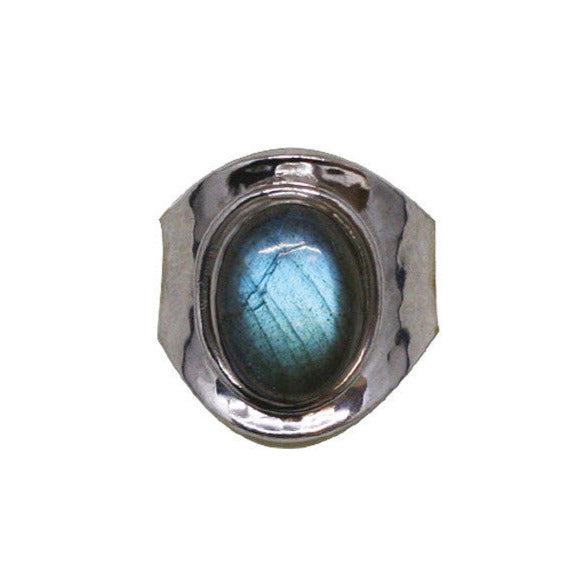Bague en labradorite bleue, cabochons sertis sur anneau en Argent 0.925 ! Taille réglable d'environ 50 à 60 Fr !