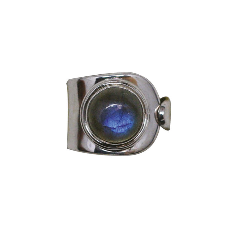 Bague en labradorite bleue, cabochons sertis sur anneau en Argent 0.925 ! Taille réglable d'environ 50 à 60 Fr !
