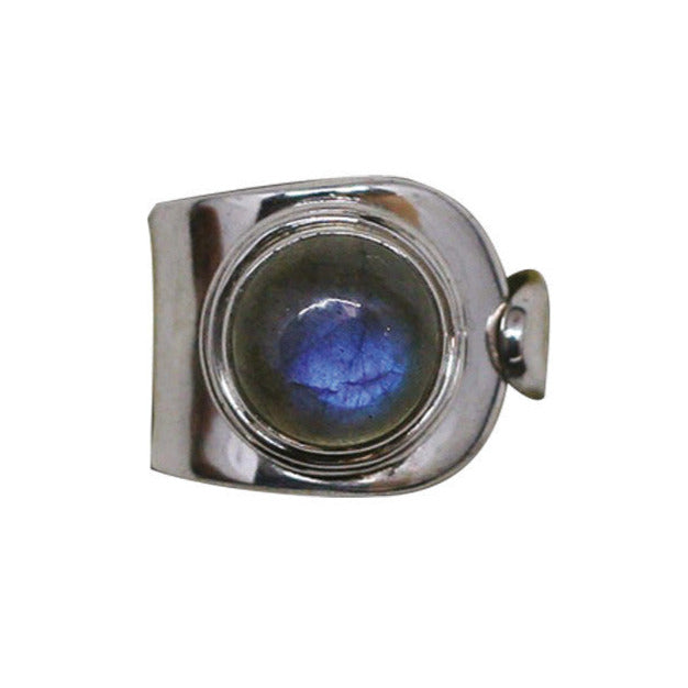 Bague en labradorite bleue, cabochons sertis sur anneau en Argent 0.925 ! Taille réglable d'environ 50 à 60 Fr !