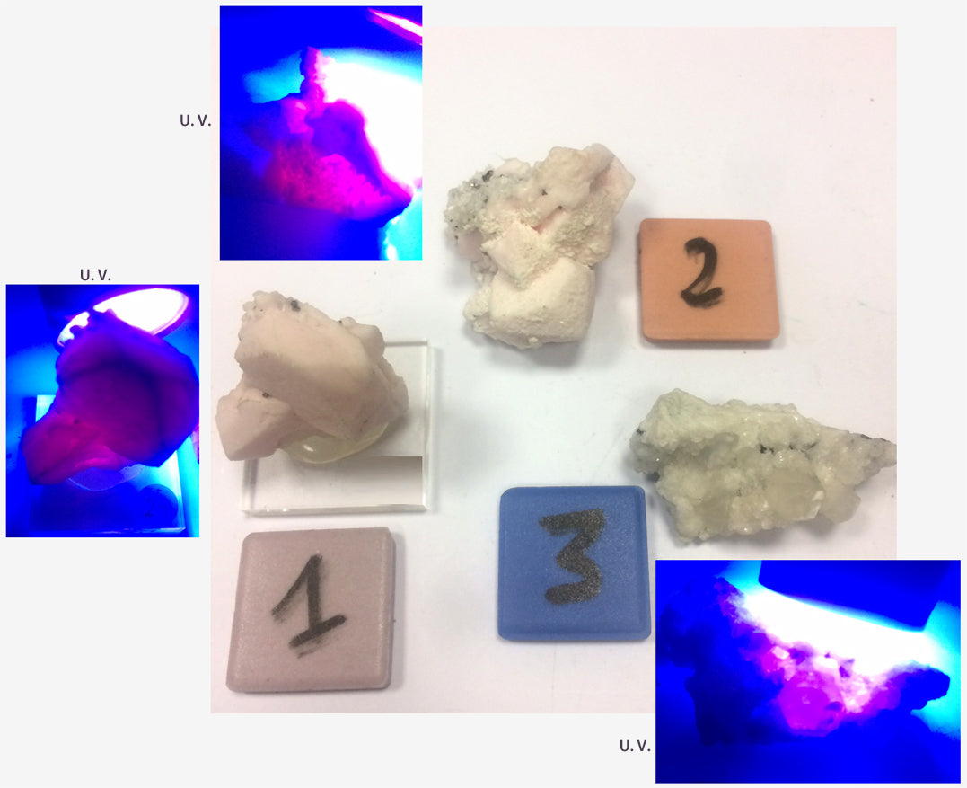 Mangano Calcite ou Calcite rose - Spécimens au choix, réagissant à l'U-V, de 40mm x 30 x 30 environ - de 15 à 30 grammes. Très belle qualité !