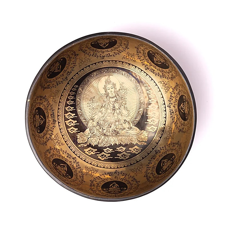 Bowl in 7 metals with engraving of 'Green Tara', size 22/24 centimeters - +/- 1400/1600 grams approximately. Sold with a suitable mallet! Magnificent piece 'handmade' in Nepal! (Copy)