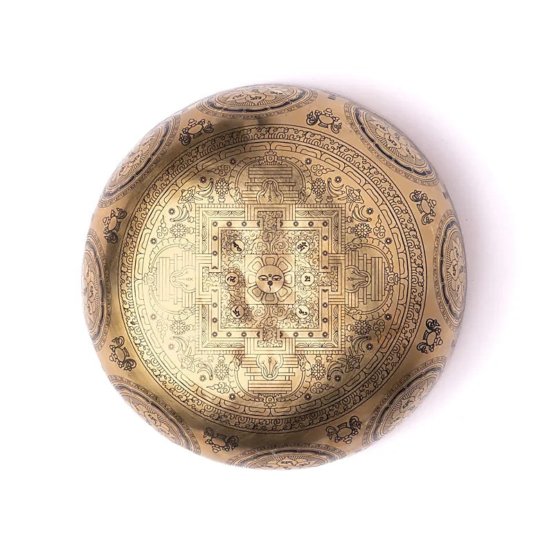 7-metal bowl with 'Shiva' engraving, measuring 22/24 centimeters - approximately 1400/1600 grams. Sold with a matching mallet! Magnificent piece, handmade in Nepal!