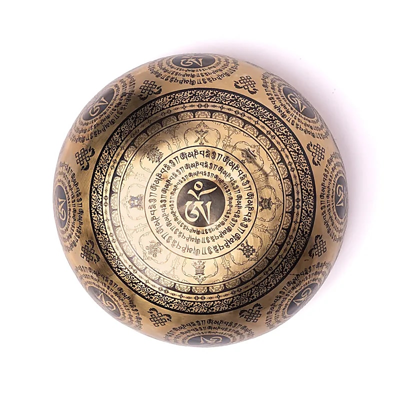 7-metal bowl with 'Lakshmi' engraving, measuring 22/24 centimeters - approximately 1400/1600 grams. Sold with a matching mallet! Magnificent piece, handmade in Nepal!