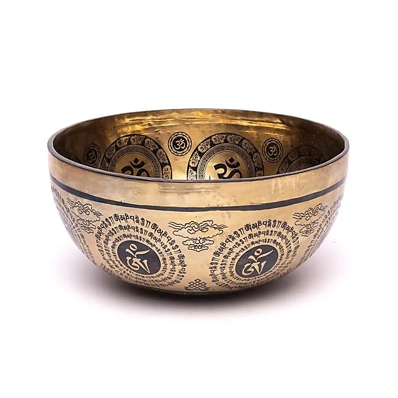 7-metal bowl with 'Lakshmi' engraving, measuring 22/24 centimeters - approximately 1400/1600 grams. Sold with a matching mallet! Magnificent piece, handmade in Nepal!