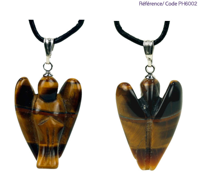 Natural stone angel pendant, 30 millimeters x 25 x 10 millimeters. Choose the stone that suits you: amethyst, aventurine, rock crystal, carnelian, or tiger's eye. Comes with a drawstring, ready to wear or give as a gift!