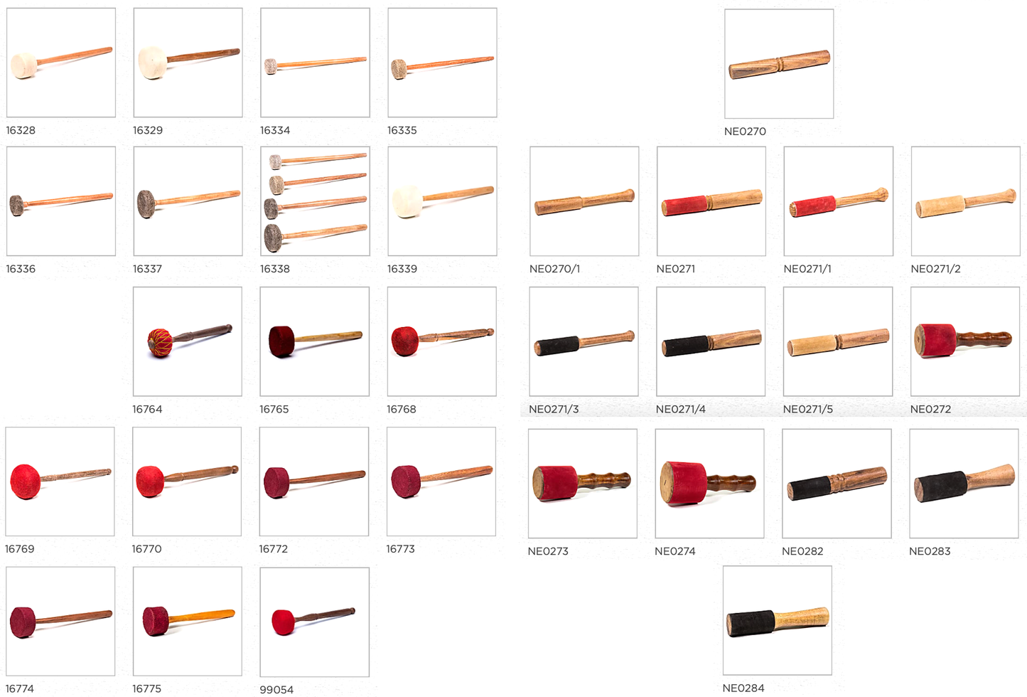 A selection of various mallets, over 30 models at a glance! For singing bowls, gongs, and more, several models and sizes to choose from!