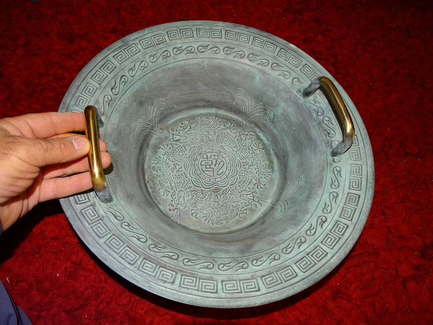 Taoist bronze bowl (rare), size 39 centimeters - 2250 grams, dates back to the Han Dynasty, more than 2000 years ago!