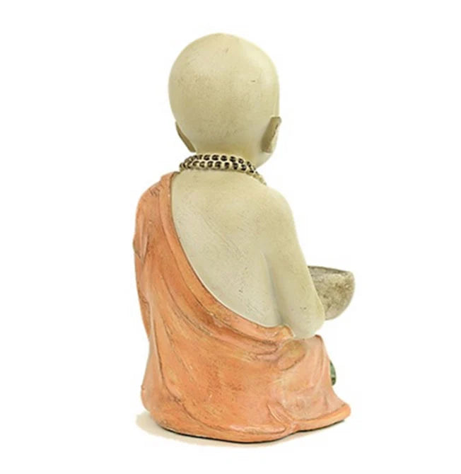 Monk/little Buddhist monk in prayer, size XL, beautiful pastel-colored plaster statuette. 34 centimeters tall - 1486 grams/ 1.486 kilograms. Very good quality, superb piece!