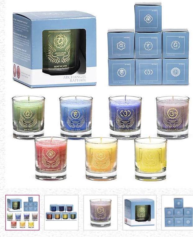 Set de 7 bougies votives 'Archange' parfumées aux huiles essentielles. 4.5x4 centimètres - 16h de combustion. -Bougie en stéarine en verre recyclé. Certifié Fairtrade (WFTO) !