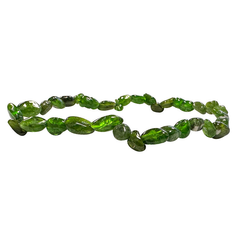 Diopside chromifère, bracelet de 17 à 21cm, collier de 42cm et sautoir de 60cm. Perles de type 'Graine' de formes naturelles montées sur fil de haute résistance !