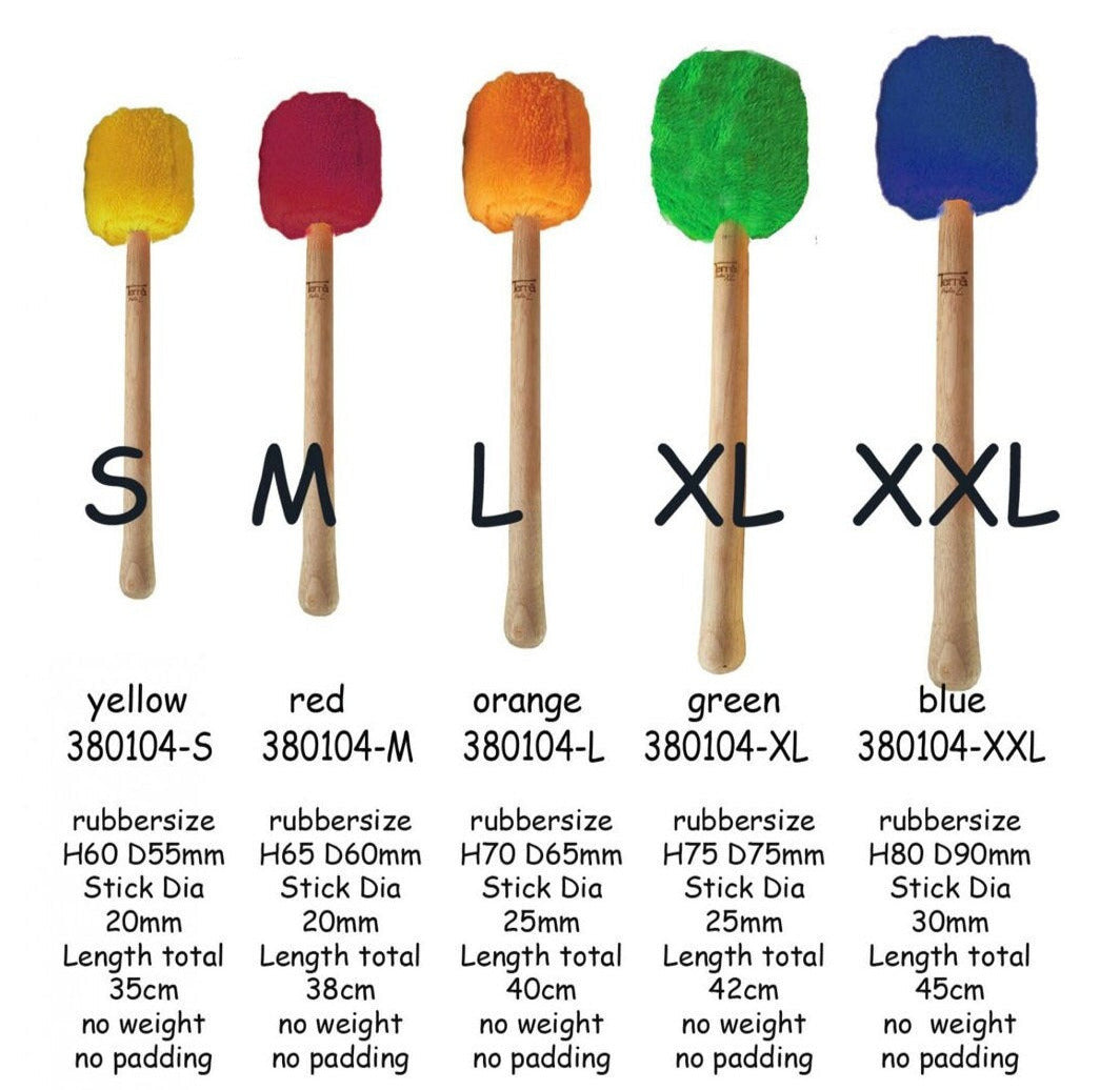 Collection de 'maillets/ stick' pour gong de haute qualité de chez ‘Pro-Line’. 5 tailles/ 5 couleurs au choix, Avec noyau en bois dur avec peluche synthétique !