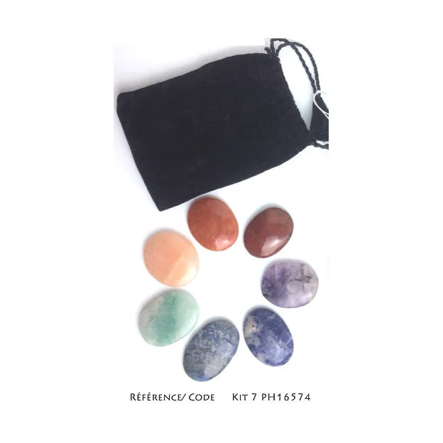 A selection of 7 chakra kits, available in 4 styles: pebbles, points, engraved, or smooth. Perfect for lithotherapy, gifts, and collections... perfect!