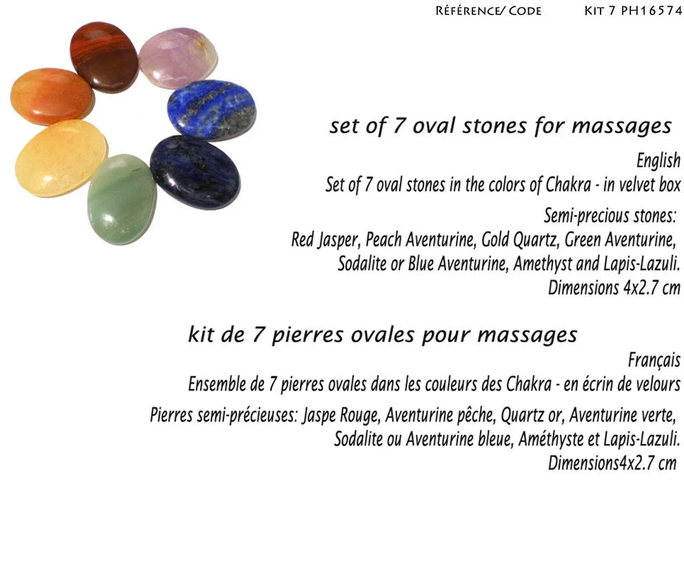 A selection of 7 chakra kits, available in 4 styles: pebbles, points, engraved, or smooth. Perfect for lithotherapy, gifts, and collections... perfect!