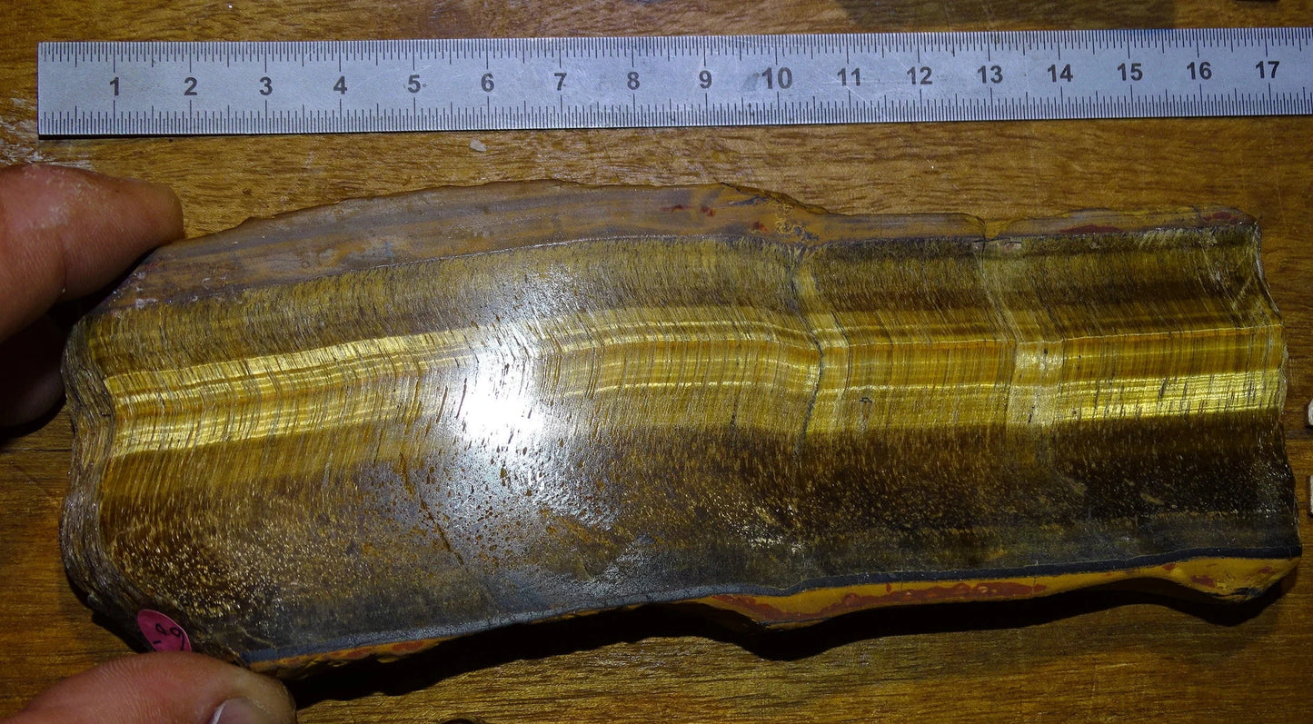 Oeil de tigre, plaque/ tranche polie de 170 x 60 x 12 mm - 124 grammes. Magnifique pièce pour exposition, lithothérapie, collection !