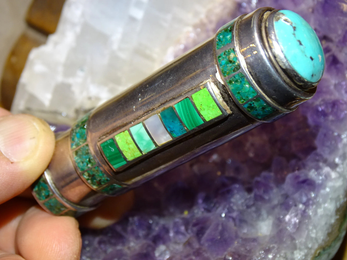 Case/Tube/Stick in 0.925 Silver adorned with turquoise stones, made by a French jeweler!