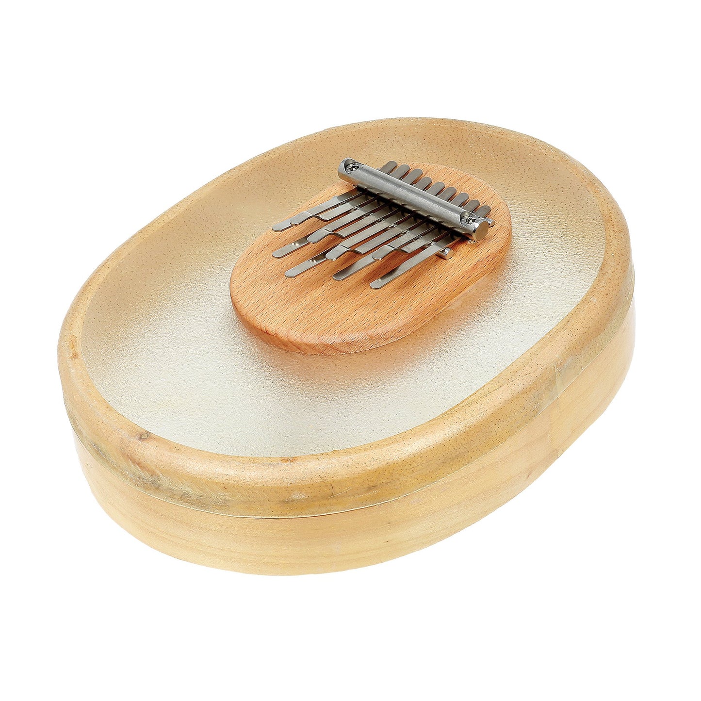 Kalimba/ Piano a doigt, à 9 notes, sur cadre en peau de veau, le meilleur acier à ressort lui confère un volume sonore professionnel de qualité ! 4 accordages au choix/ 2 finitions : Transparent ou blanc.